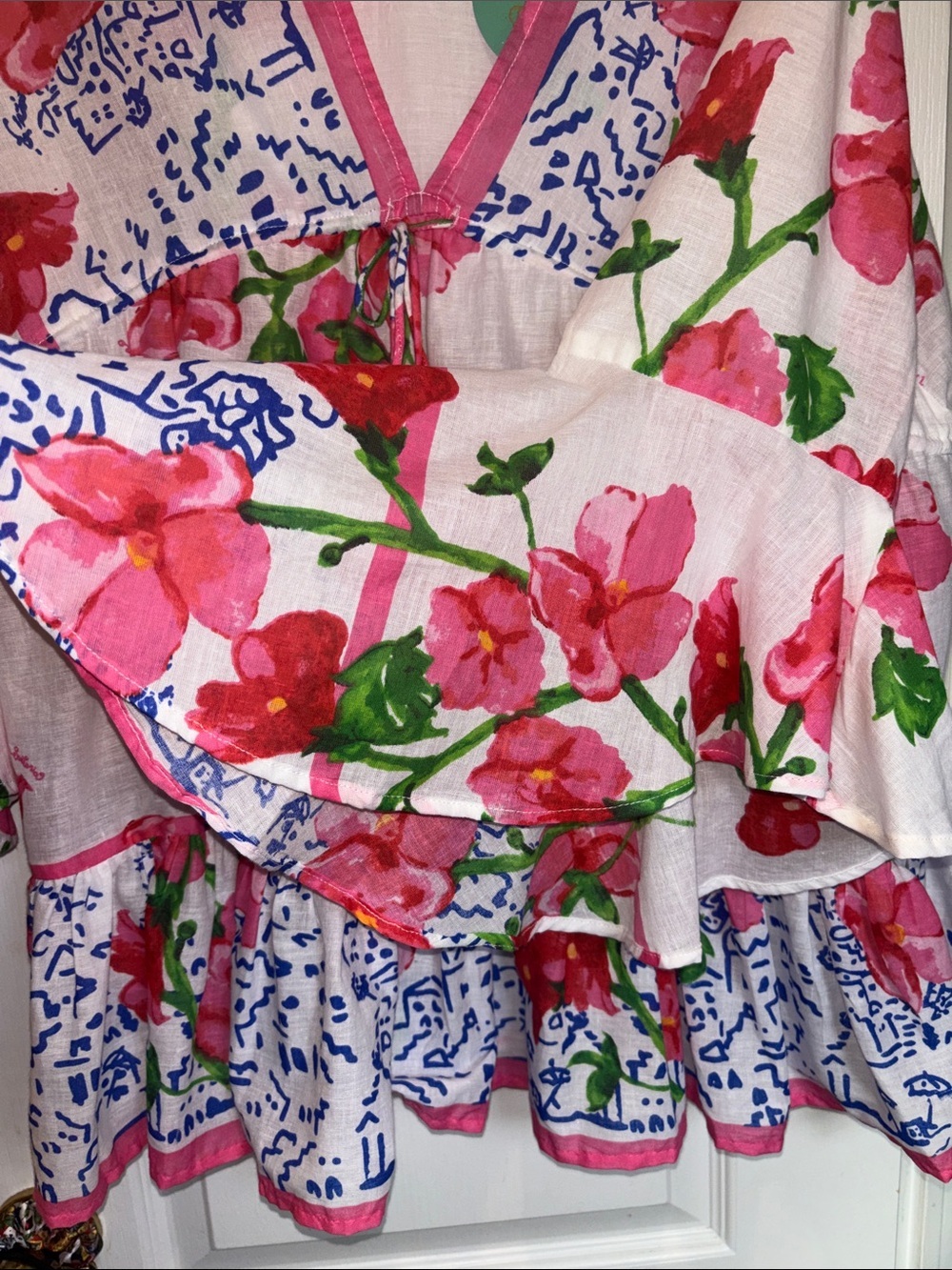 ANTICA SARTORIA RED PINK BLUE WHITE COTTON FLORAL TOP/DRESS ONE SIZE - Picture 8 of 10